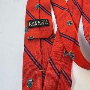 Lauren Ralph Lauren Striped Silk Tie with Crest Pattern - Preppy Vintage Style
